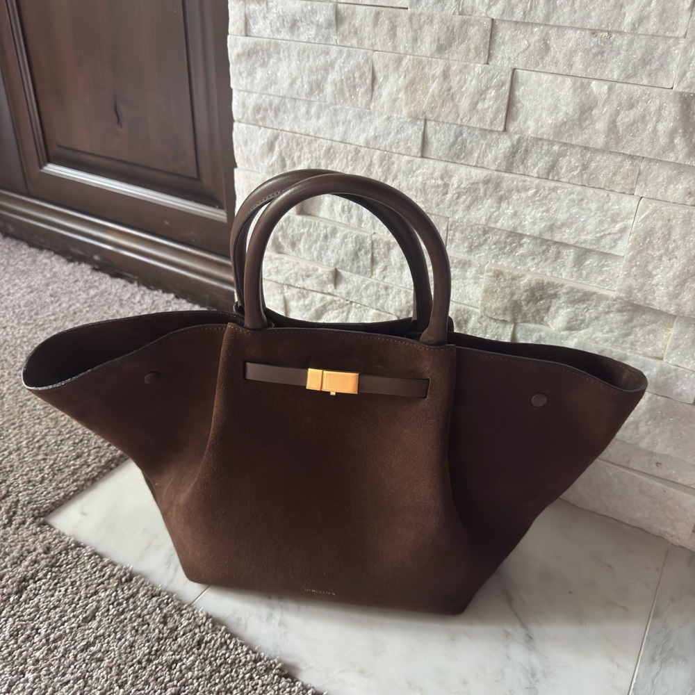 Authentic DeMELLIER Mocha Suede Midi Tote Bag